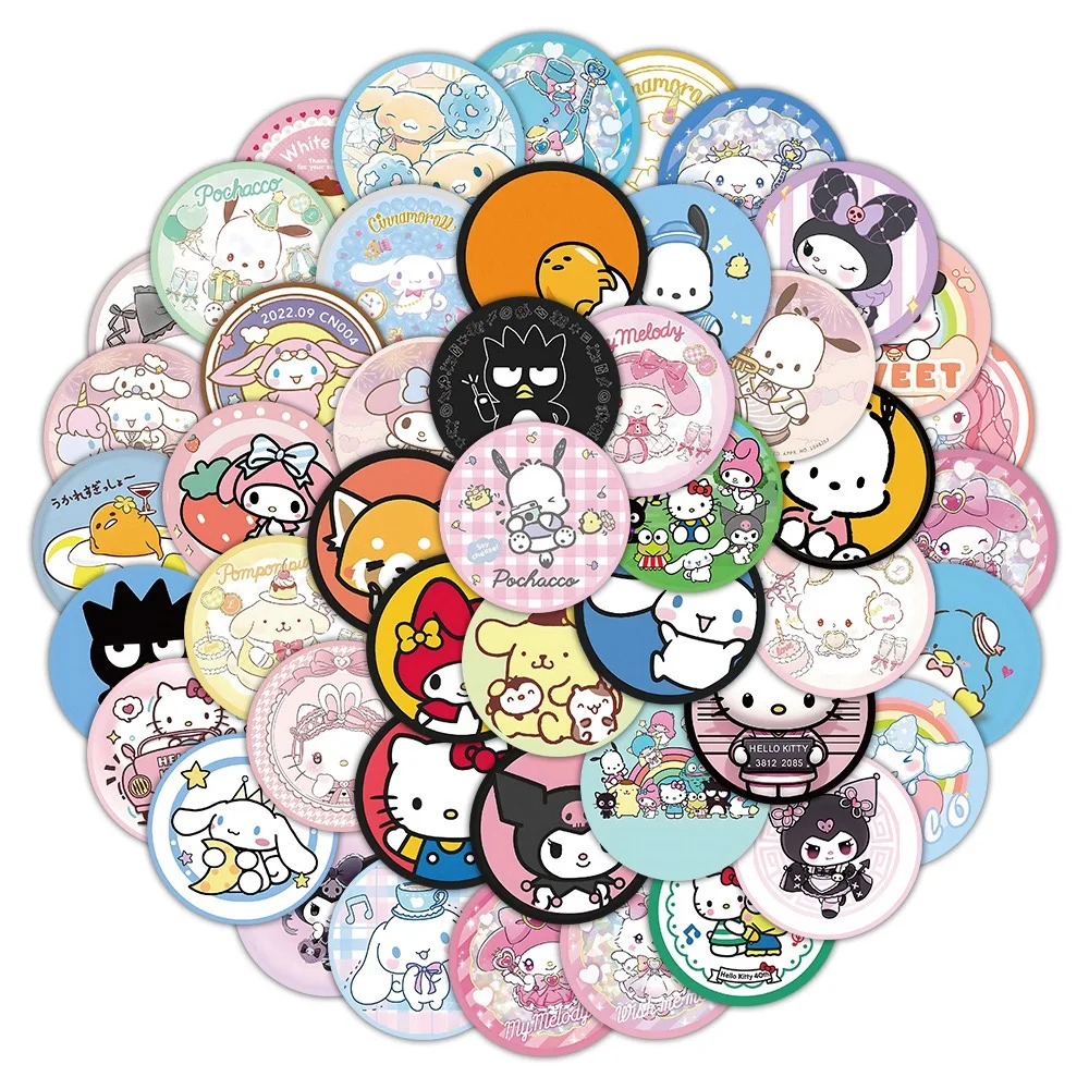 

10/60PCS Sanrio Badge Stickers Kawaii Kuromi Hello Kitty Melody Pochacco Cartoon Reward Stickers Gift Decoration Decals Sticker