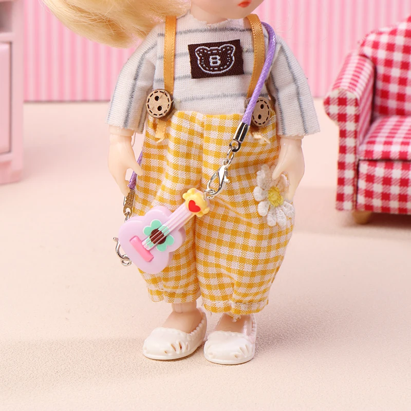 1:12 Dollhouse Miniature Strap Guitar Doll Simulation Instrument Model Dolls House Decoration Accessories Pretend Play Toy