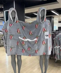 New Lovers Double Snuddie Popcorn Couple Pairs Pajamas Autumn Winter Plush Hooded Blanket One Size For Adults