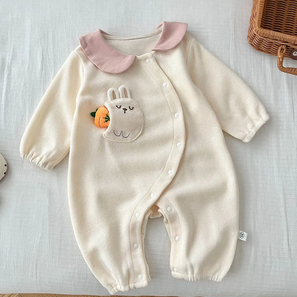 Long Sleeve Baby Rompers For Girls Peter Pan Collar Cute Spring New Arrival Newborn Baby Clothes Princess 1st Birthday Onesie