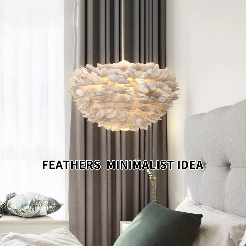 Nordic E27 Bulb Socket Feather Pendant Light, Modern and Simple Creativity, Living Room, Bedroom, Home Decoration Lighting
