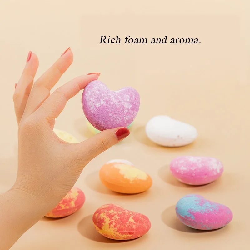 Bolas de sal de baño de corazón de amor, bolas de baño de aceite refinado fitoaromático, alivio del estrés, bombas de baño hidratantes exfoliantes, 5 piezas, 40g