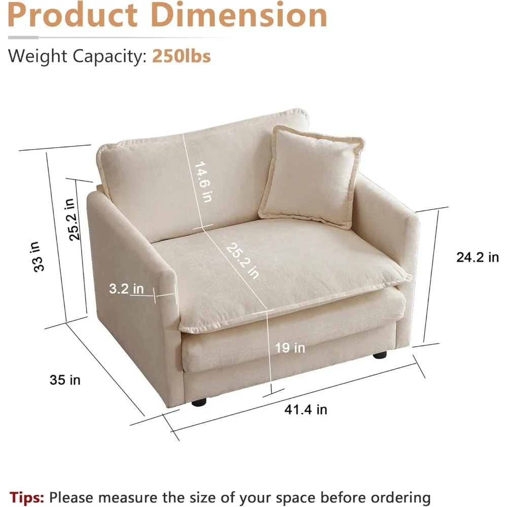 أريكة بمقعد فردي منجد عميق، كرسي أريكة مريح من الشنيل مع وسادة لغرفة المعيشة وغرفة النوم والمكتب