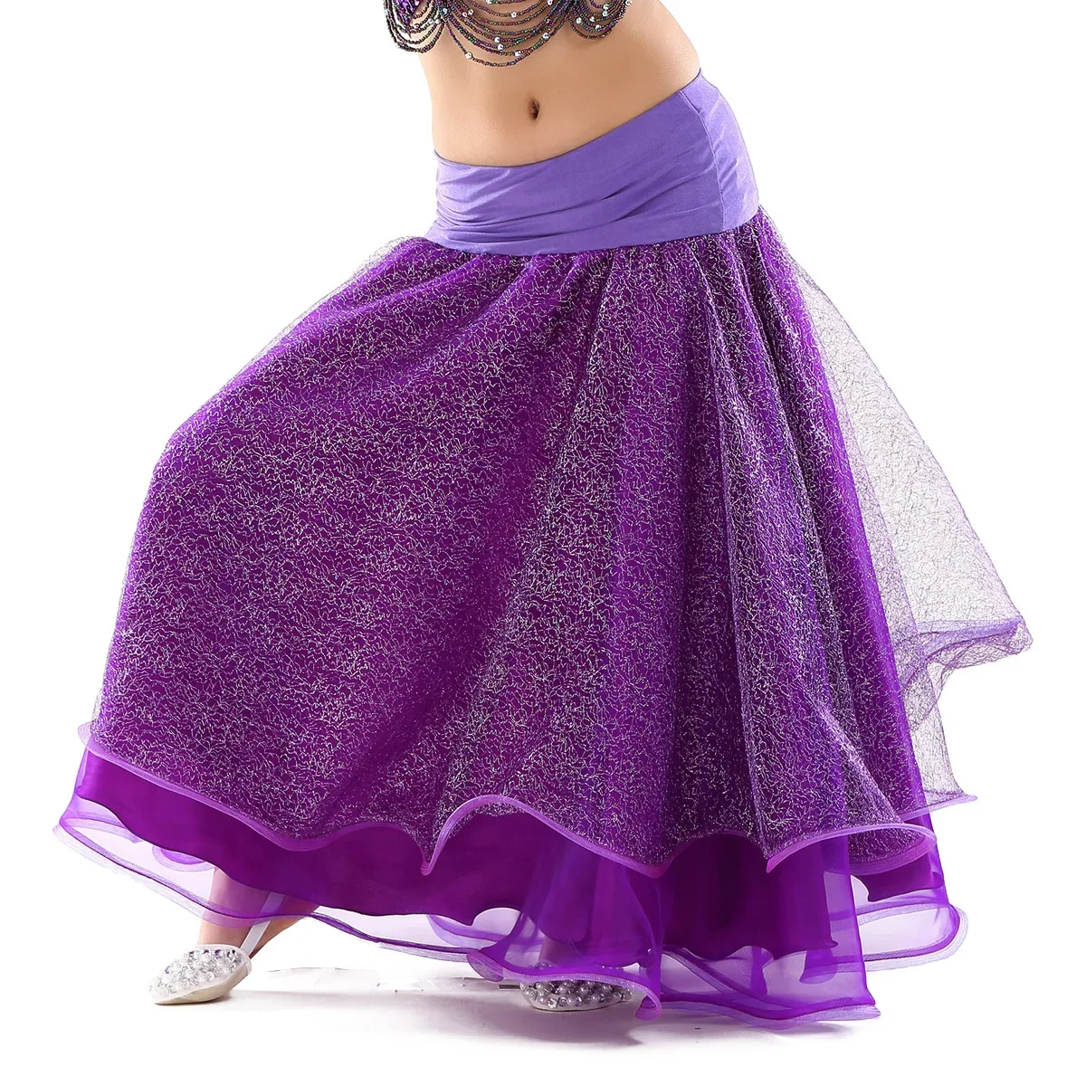 Dancer children's silver wire mesh skirt charm belly dance performance skirt stage focus