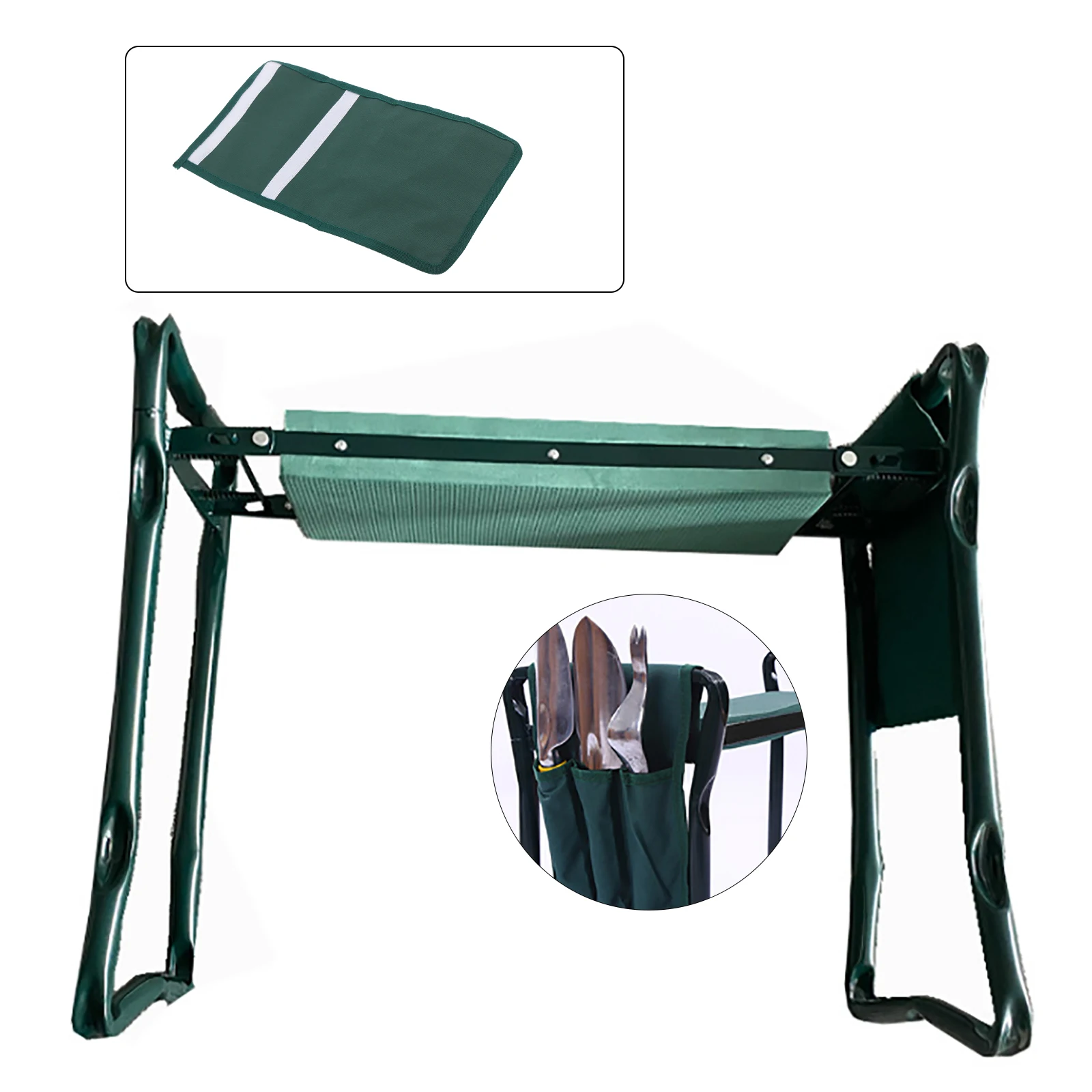 Garden Kneeling Stool with Toolkit Folding Bench Kneeling Soft Eva Pad Green Kneeler Bench