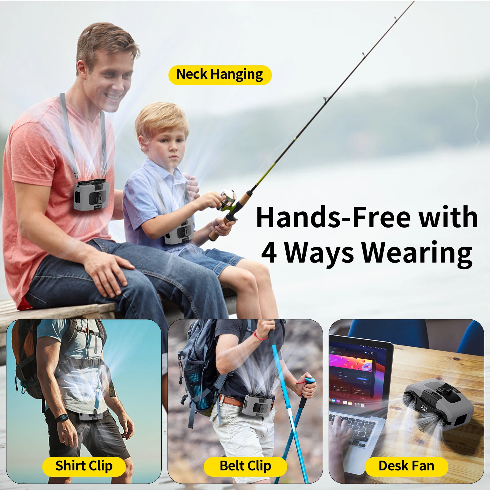 Socool 20000mAh Portable Waist Fan Dual Air Outlet 10 Gear Speeds Outdoor Personal Hanging Neck & Belt Clip Fan with Power Bank image 6