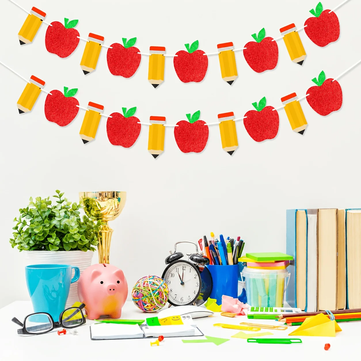 1set Apple Pencil Banner Garland Back to School Theme Bunting Flag Classroom Party Hanging Decor Supplies