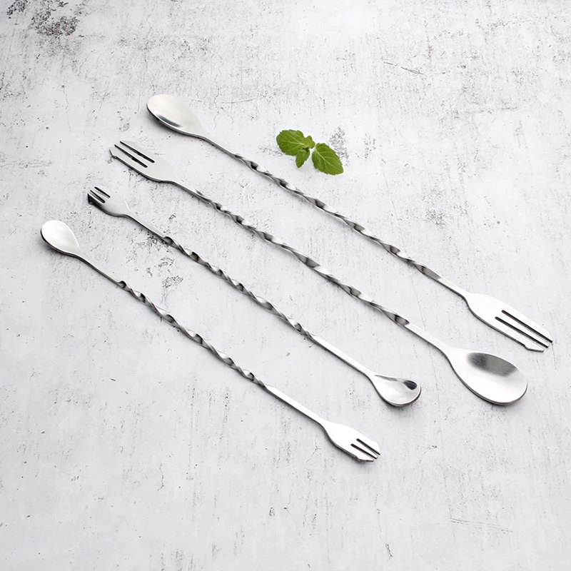 Stainless Steel Threaded Bar Spoon, Swizzle Stick, Coffee Cocktail, Mojito Wine Spoons, Barware, Bartender Tools, 2 Pc