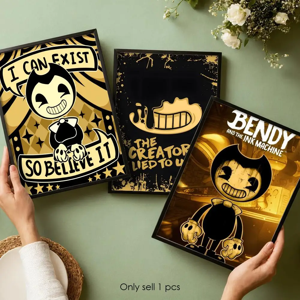 B-Bendy and the Ink M-Machine Poster Stickers HD Painting Self-Adhesive Art for Living Room Home Decor Modern Wall Decals Gift