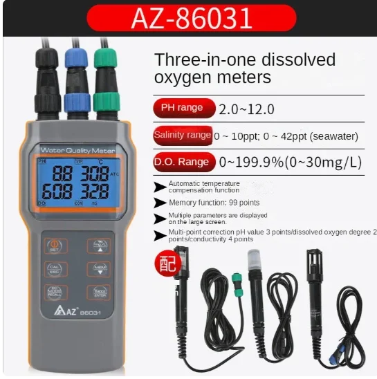 AZ86031 Multifunctionaloxygen detectorCombo Water Quality Testertemperatu-pH/COND./SALT/TDS/DO Complimentary charging set/pen