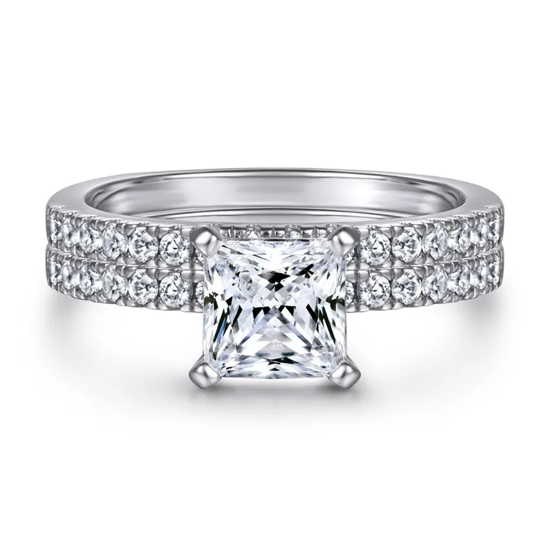 

European and American combination ring set 2-in-1 ring, women's ring 925 sterling silver classic four-claw silver ring