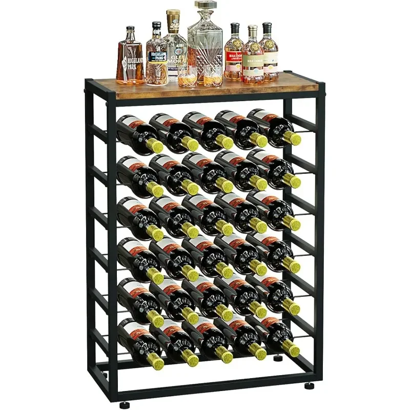 

Wine Rack Free Standing 6-Tier 30 Bottles Wine Holder Display Storage Shelves with Metal Frame and Table Top for Home, Kitchen,