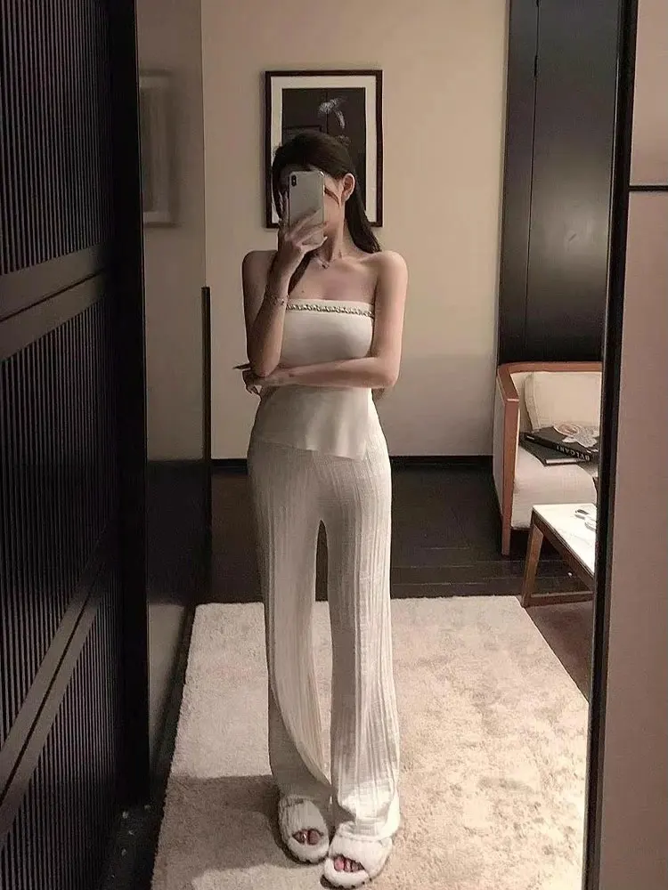 

High Waist Draped Knitted Wide Leg Pants Women's Spring Autumn Small Size Elastic Draped Hoof Long Pants Street Style