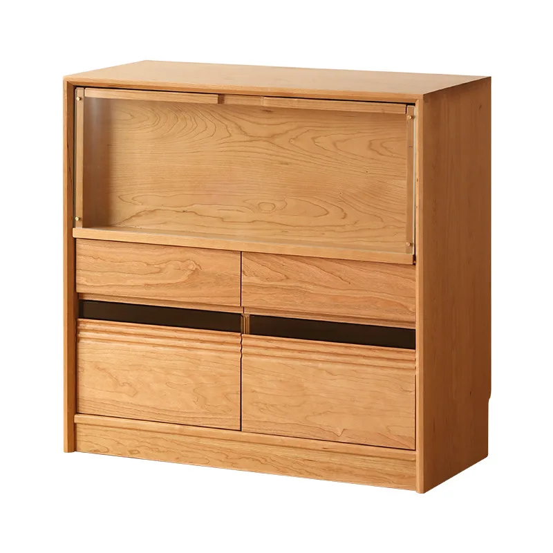 Nordic solid wood bookcase household small apartment floor-to-ceiling storage lattice side cabinet study log locker combination