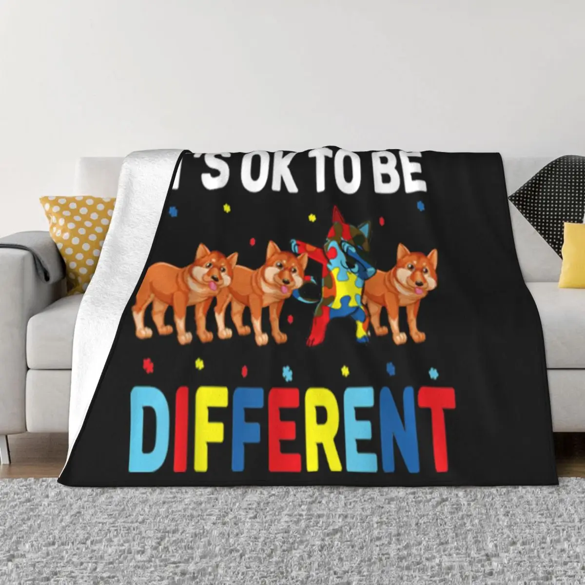 Autism Awareness Day Gift Funny Dabbing Shiba Inu Surprise Men Creative Oversize Style Woman Throw Blanket