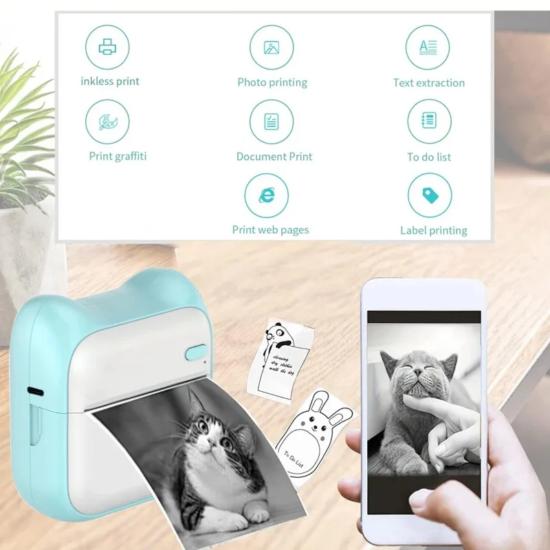 1PC Portable Thermal Printer Efficiently and Quickly Mini Printer Inkless Pocket Photo Printer for Study Notes Pictures DIY