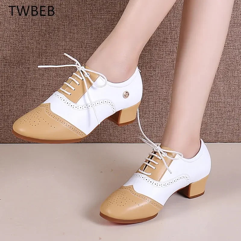 Teacher Latin Dance Shoes Soft Leather Women Modern Shoes Professional Square Heels 3.5/5cm Ballroom dancing Shoee