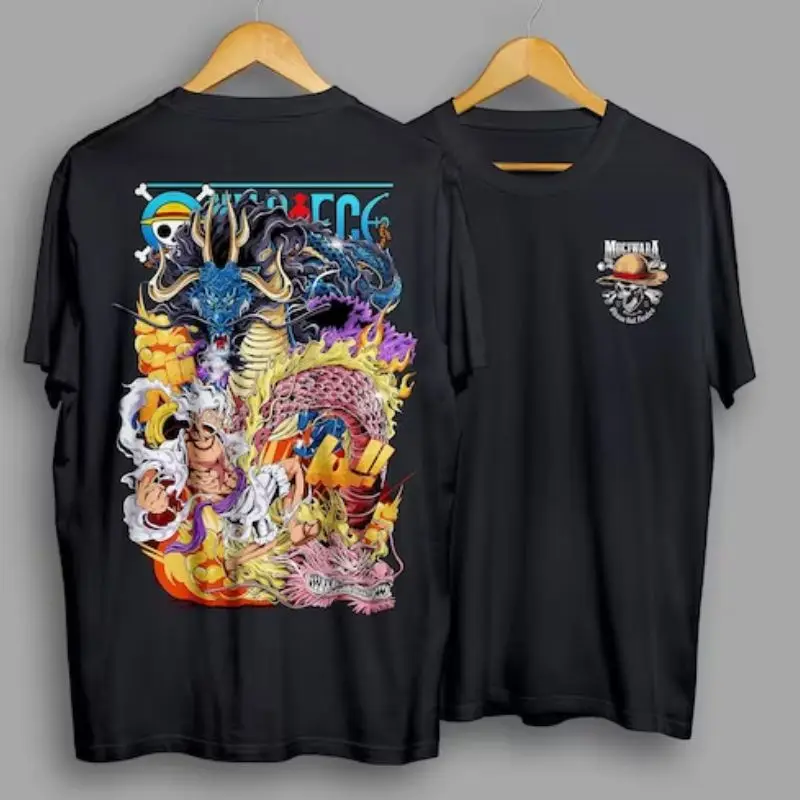 Camiseta Holgada de Algodón 100% con Estampado de One Piece Luffy "Quinto Nivel Nika vs Kaido" Temática Urbana Verano 2026 para Hombre y Mujer, Estilo Y2K