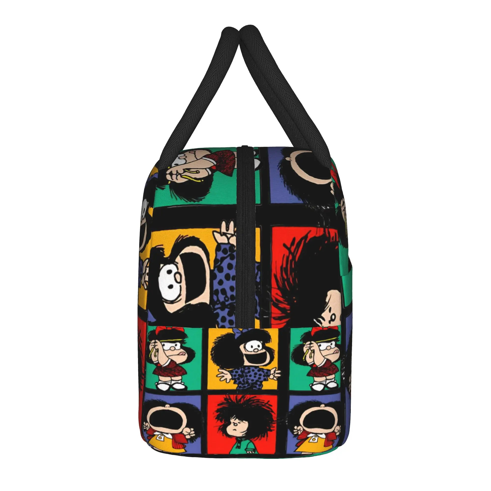 Mafalda Portrait Collage Lunch Bag  Portable Zipper Lunch Box Men Outdoor Picnic Custom Cooler Bag Kawaii Oxford Tote Food Bags