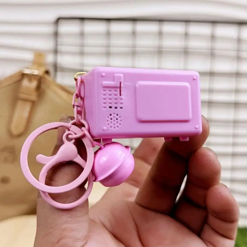 C90F 미니어처 오븐 전화 매력이있는 음향 효과 및 어린이 역할을위한 LED 조명 역할 재생 척 주방 장난감 ABS 키 체인 액세서리