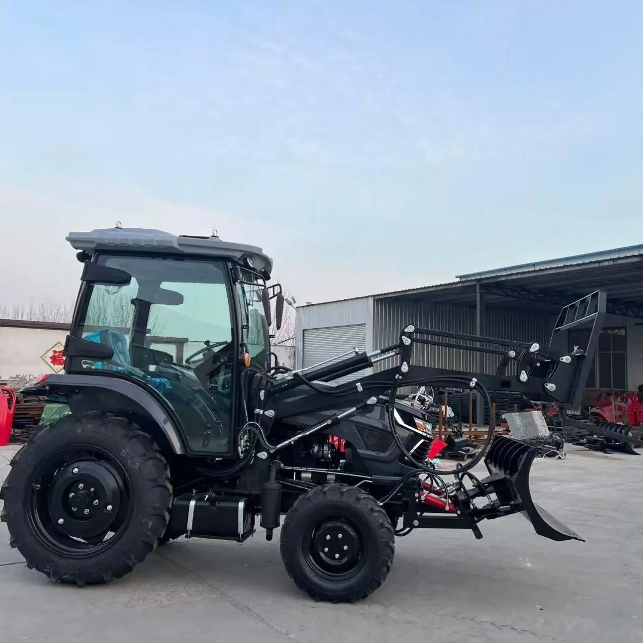 50HP 4WD Enclosed Cabin Diesel Tractor, Aoyu Multifunctional Farm Machine with Front Plow & Dozer Blade for  Cleaning & Farming