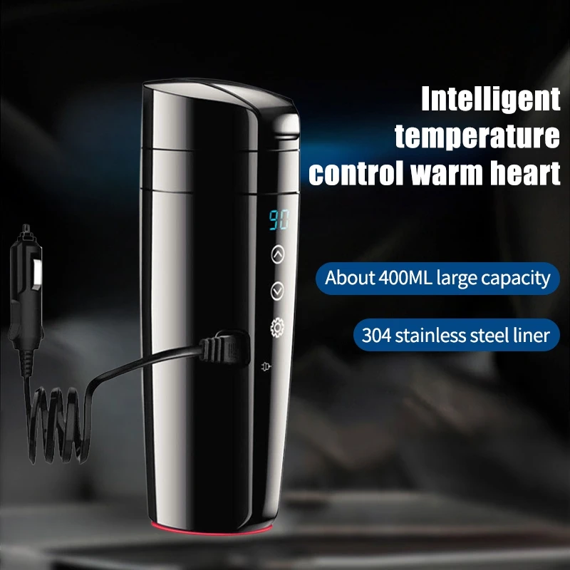 

400ML 12V Portable Car Heating Cup Smart Touch LCD Display Stainless Steel Water Warmer Bottle Thermos Cup Auto Heater Cups