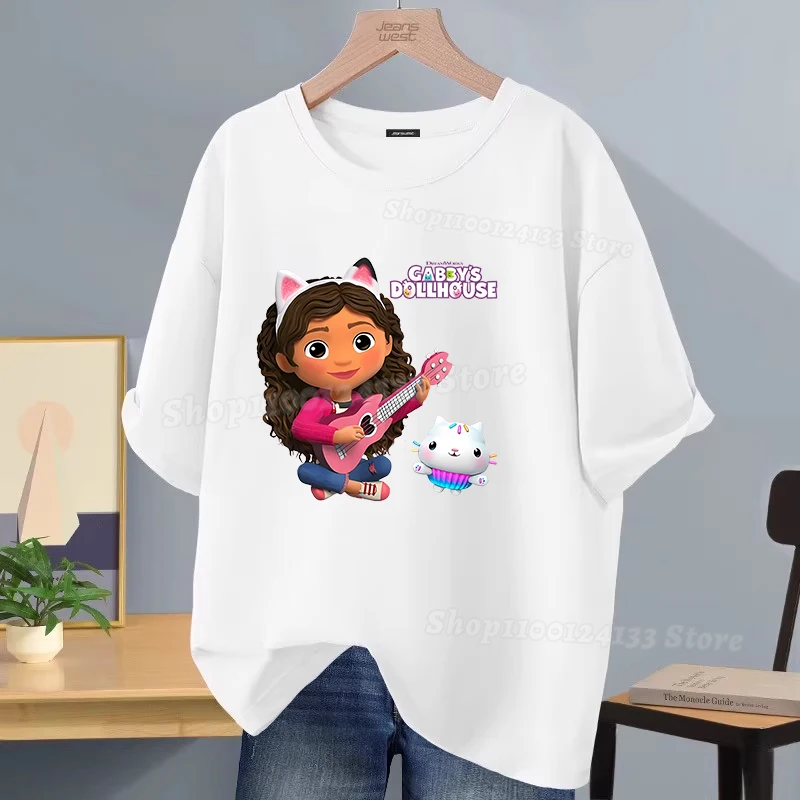 Dollhouses Gabbyed الفتاة تي شيرت القطن لطيف أنيمي الاطفال قصيرة الأكمام تي شيرت Kawaii ملابس الصيف لعبة الحفلات ملابس الشارع الشهير غير رسمية
