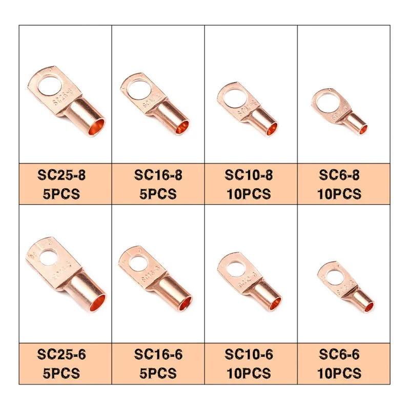 60CPS Assortment Car Auto Copper Ring Terminal Wire Crimp Connector Bare Cable Battery Terminals Soldered Connectors HX-50B Kit