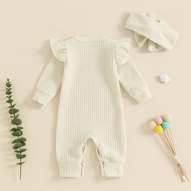 Baby Girl Clothes Waffle Romper Solid Long Sleeve Jumpsuit Bodysuit Preemie Newborn 3M 6M 12M 18M Baby Girl Outfit