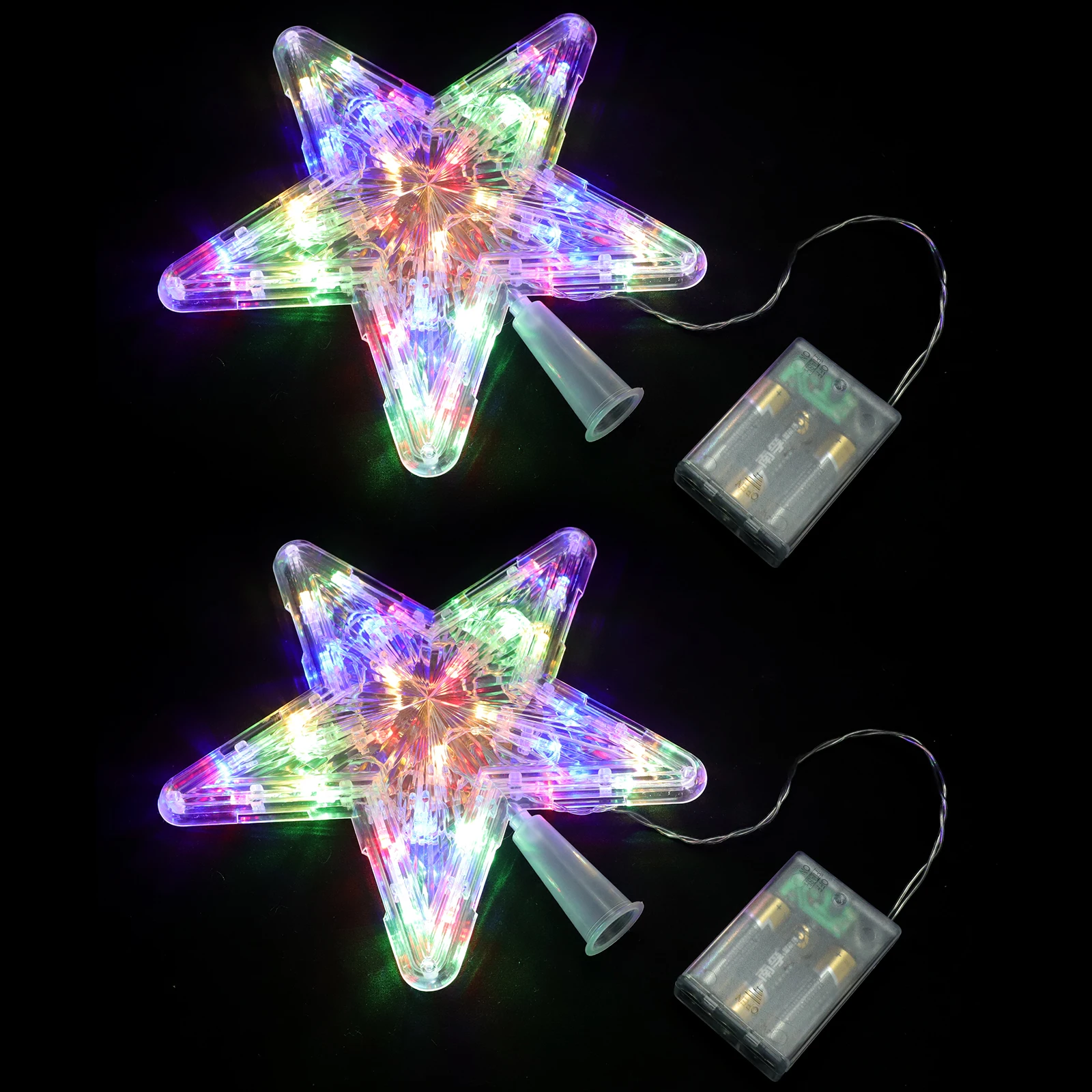 2 Pcs Christmas Tree Lighted LED Star Decoration Small Topper Simple Toppers Pentagram Banquet