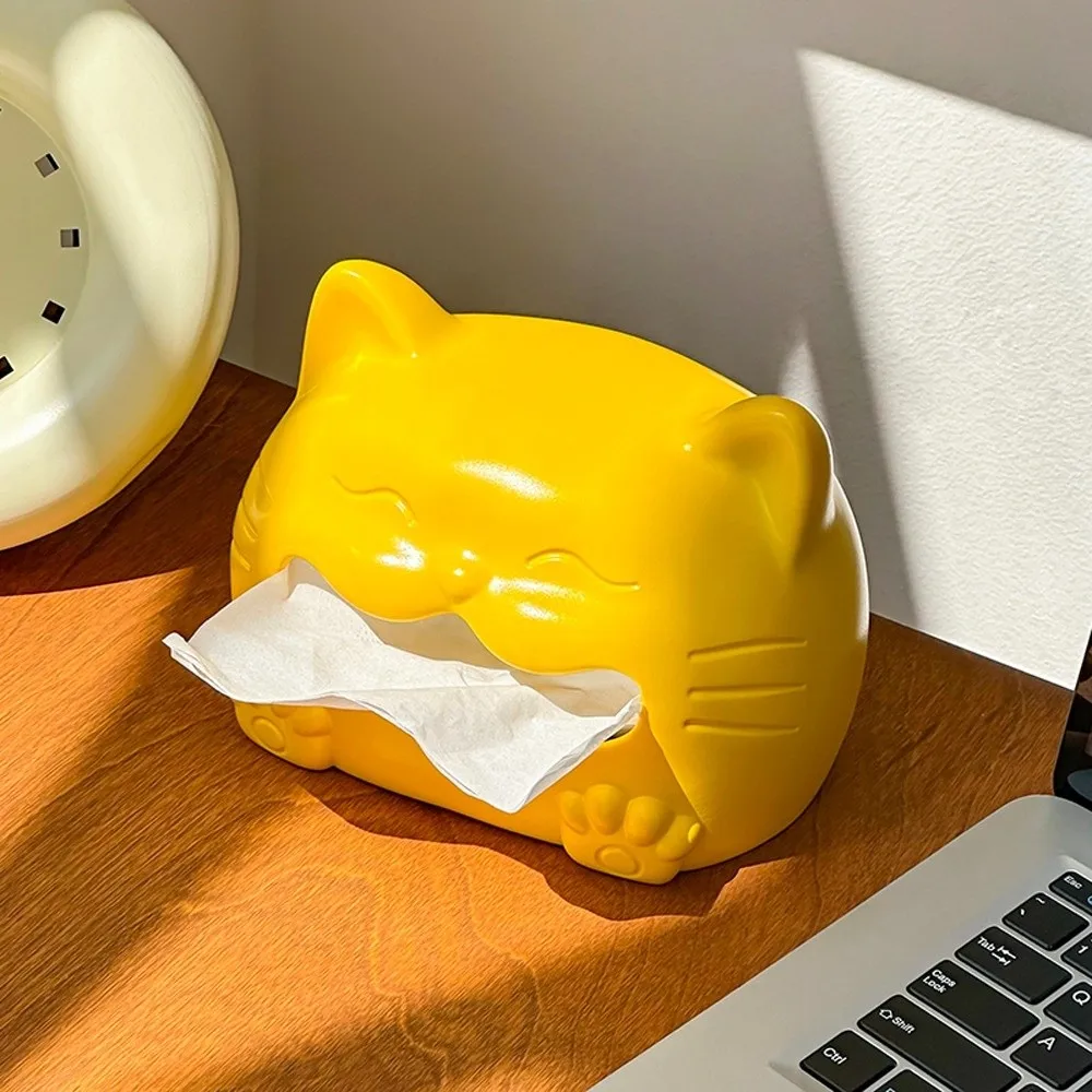 Room Decoration Model Toy Cat Tissue Box Cartoon Collectible Napkin Storage Box Cute Creative Animal Napkin Holder Children/Kids