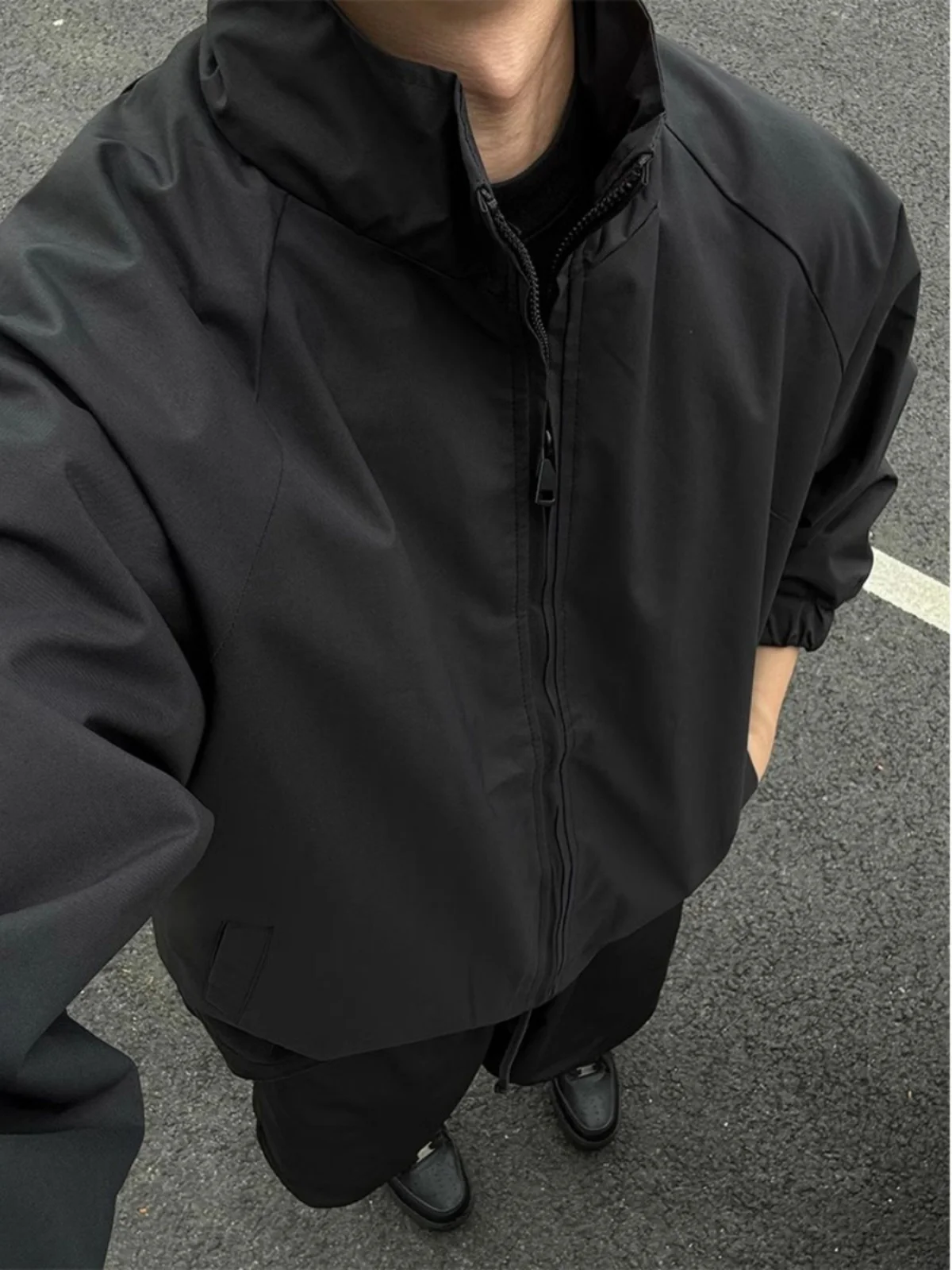 

Pure Bla воротник-стойка ор бейсбольный джет Adstrative Sle молодежный модный свободный крой без глажки моющийся осенний костюм