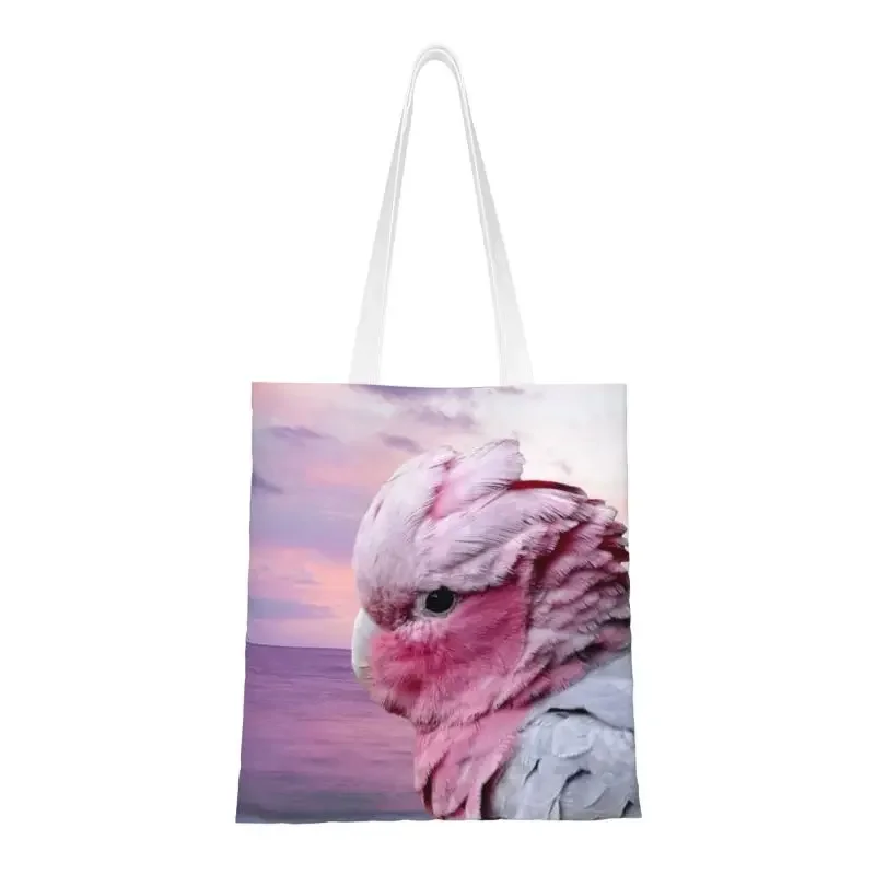 Parrot Galah Cockatoo Groceries Shopping Tote Bag Women Funny Bird Canvas Shoulder Shopper Bags Large Capacity Handbag