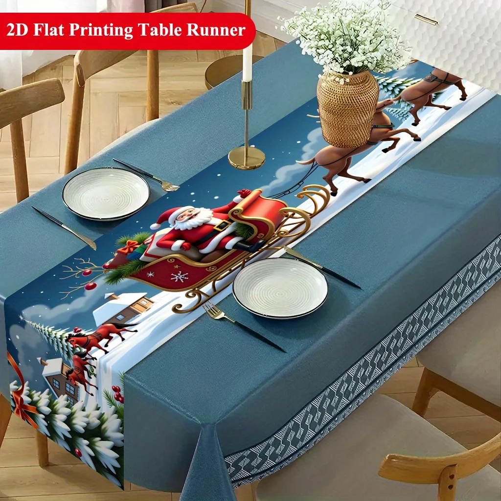 2D‑Printed Christmas Sleigh Reindeer Table Runner, Decor for Dining Table, Coffee‑Table, Gatherings, Indoor‑Outdoor Parties