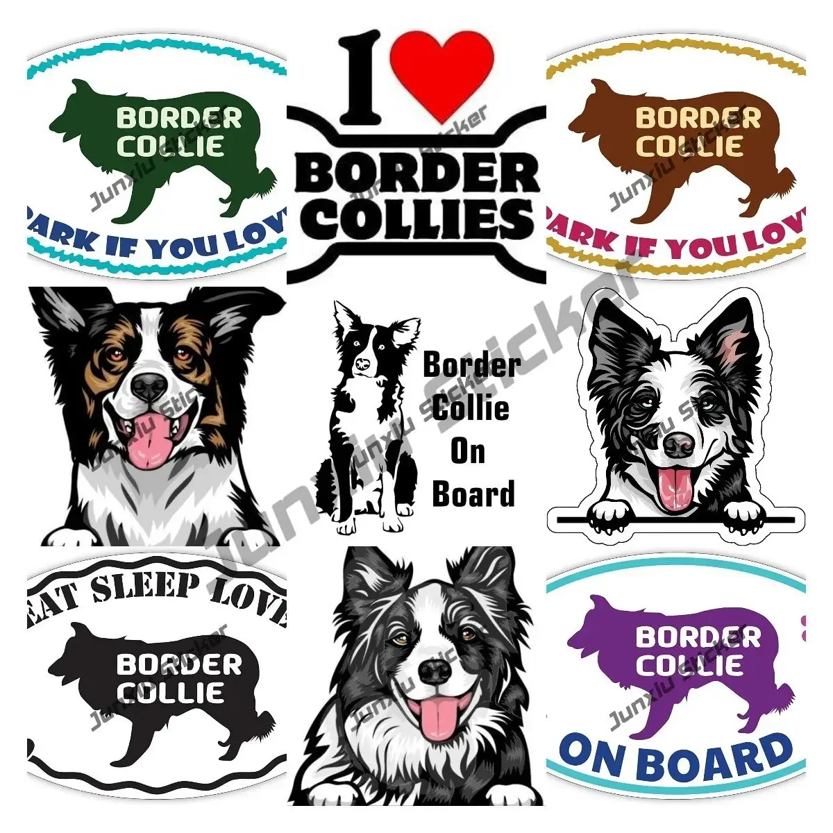 

Border Collie Decals Cartoon Animals Graffiti Border Collie on Board Black Transparent Stickers Waterproof Decals for Cars SUV