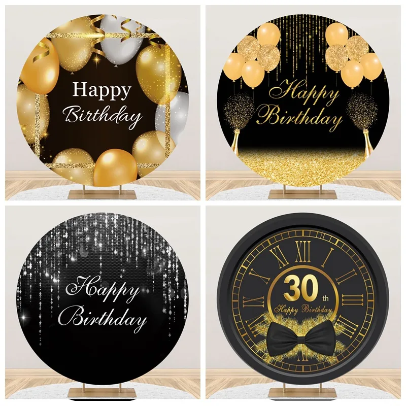 Happy Birthday Party Background, Blue Headboard Texture, Round Photography Background, Name Custom Poster, Photocall Backdrop