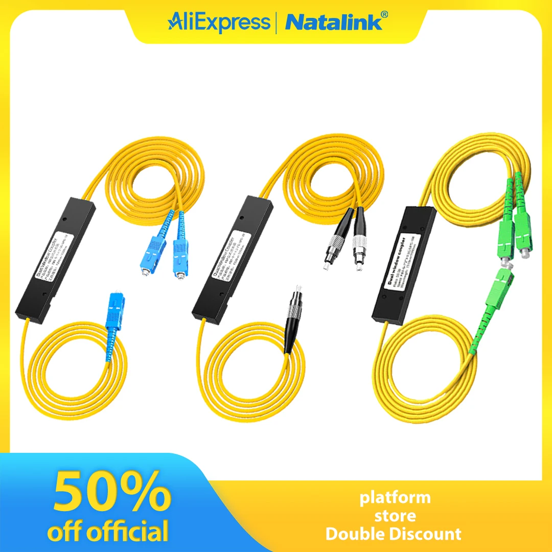 Natalink  1/2 Singlemode Fiber Optical Splitter SC FC UPC APC Fiber Optic Pigtail Splitter for Fibre Communication System Tapere