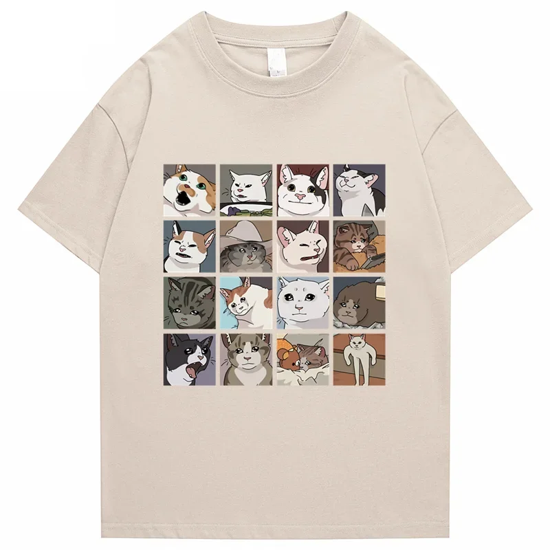 Meme Cats Blouse Puzzle T-Shirt Funny Clothing Oversize Harajuku Print Street Short Sleeve T-shirts Summer Cotton Tops Tees