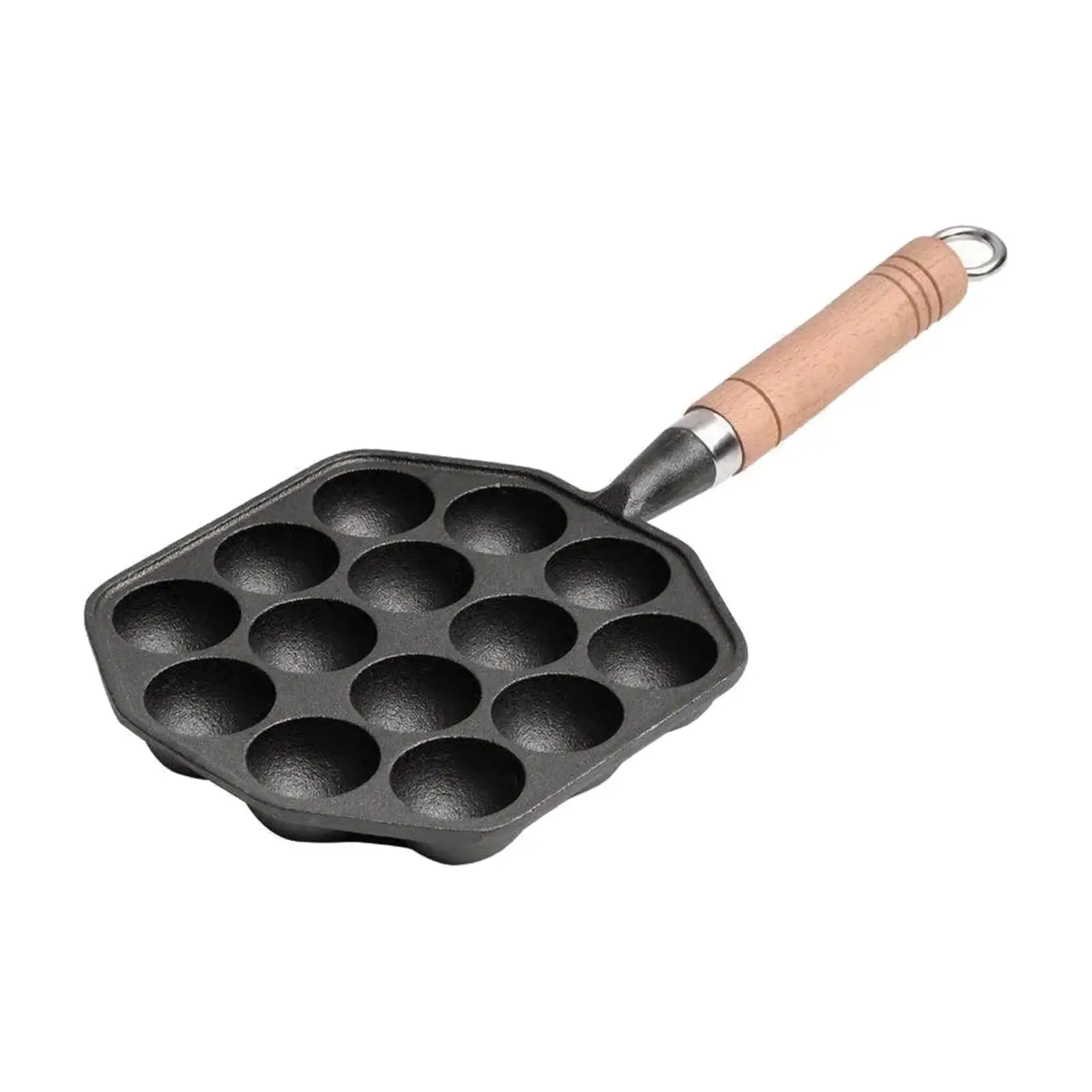 Cast-Iron Takoyaki Pan with Wooden Handle Uncoated Induction Takoyaki Pan Sturdy for Home Cooks, Japanese Snack Making