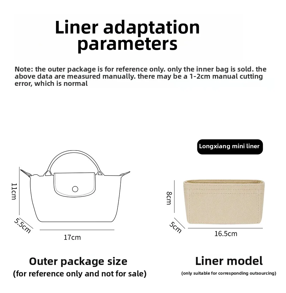 Bag Organizer Insert for Longchamp mini Women's Bag Durable Felt Storage Bag Shoulder Strap Bag Support Bag Accessories