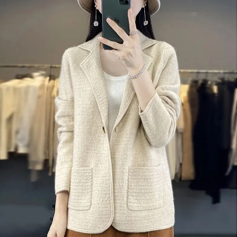 Mantel Sweater Wanita 2025 Musim Semi Musim Gugur Musim Dingin Baru V-Neck Knitwear Wanita Warna Solid Jaket Joker Cardigan Baju Dasar Atasan