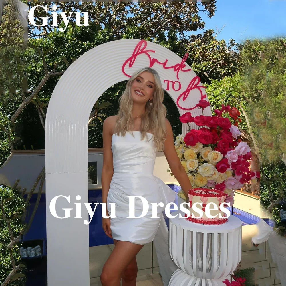 

Giyu Sexy Mini Satin Wedding Dress Off Shoulder Sleeveless Back Zipper European And American Women's Bridal Gowns Customized