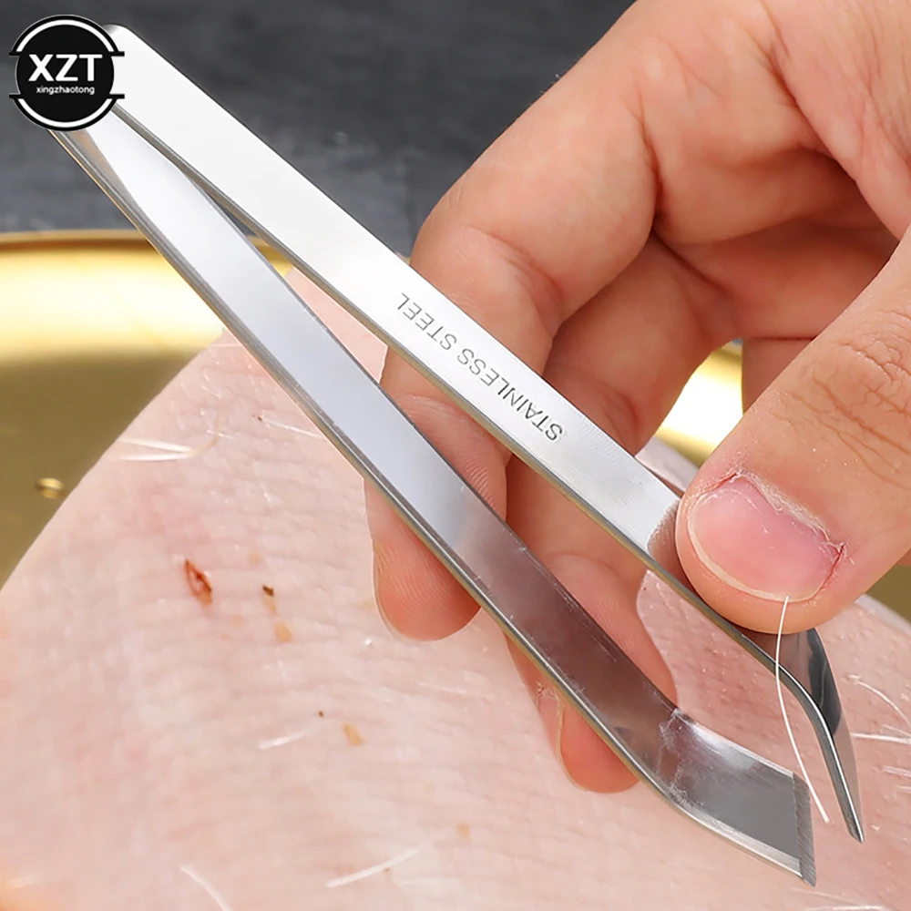 

1 Pcs Fish Bone Clip Stainless Steel Flat and Slant Tweezers Pliers Pincer Bone Pig Foot Hair FishSpines Remover Seafood Tools