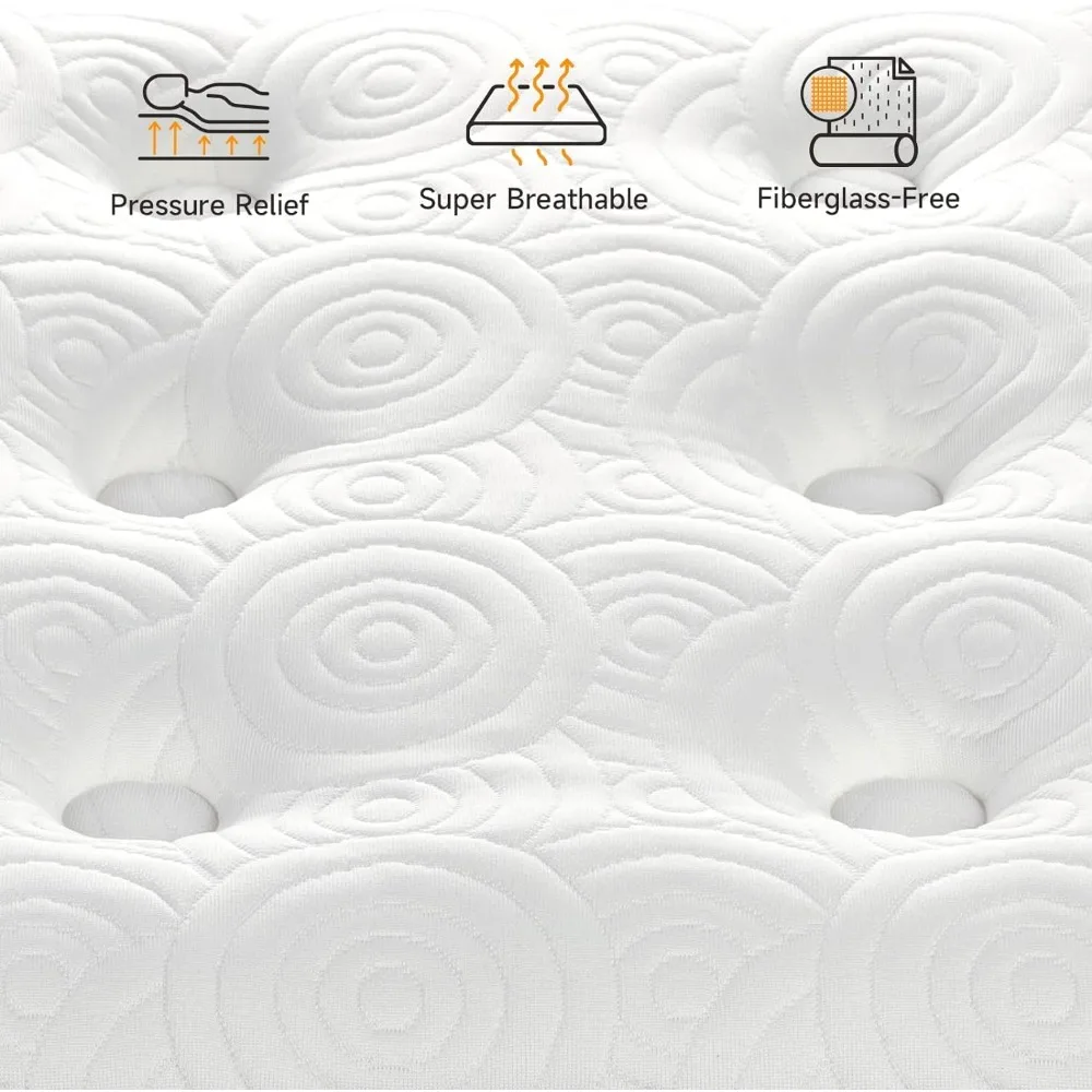 مرتبة هجينة بحجم كوين مقاس 10 بوصة مع وسادة علوية وملفات جيب من إسفنج الذاكرة #4