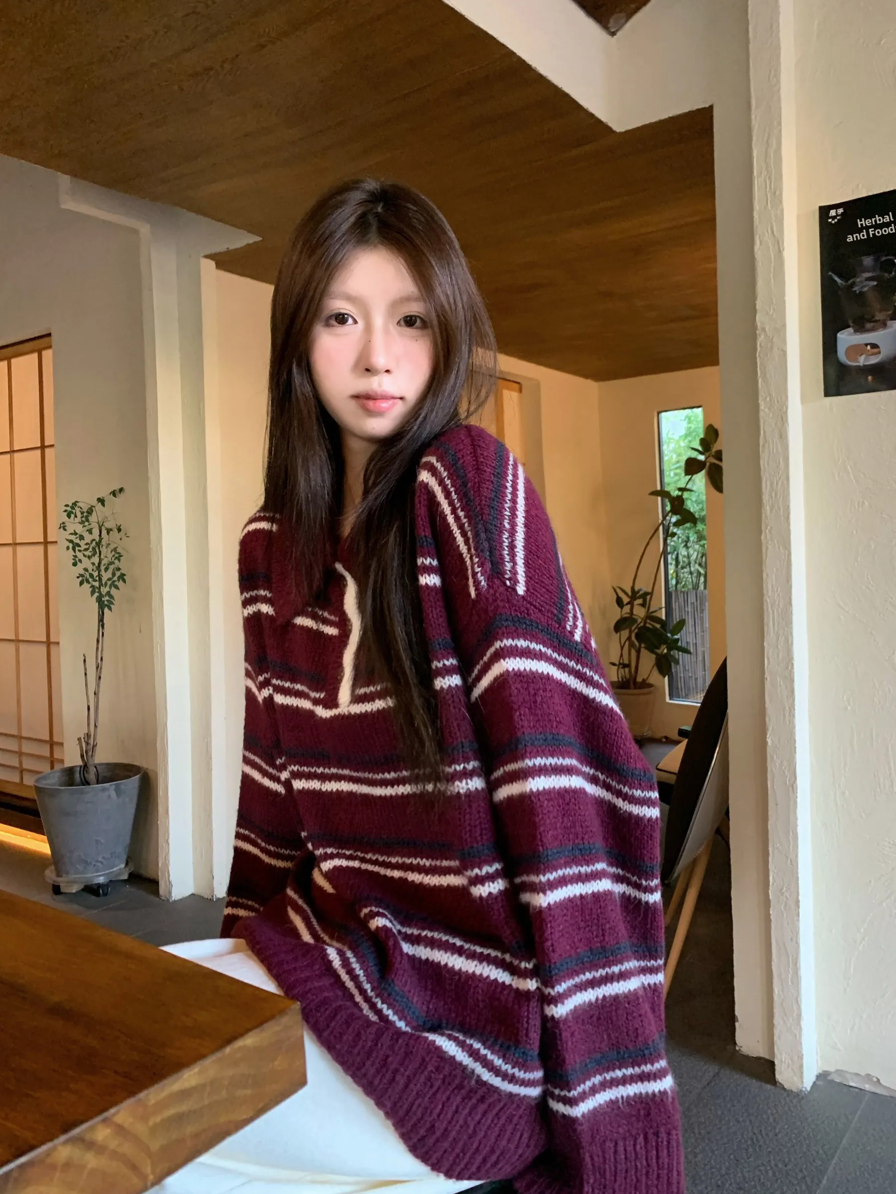 

HVIVI Vintage Striped Camere Ne Lazy Knitwear Autumn Winter Loose Slimming Soft Warm Sweater Women's Faion