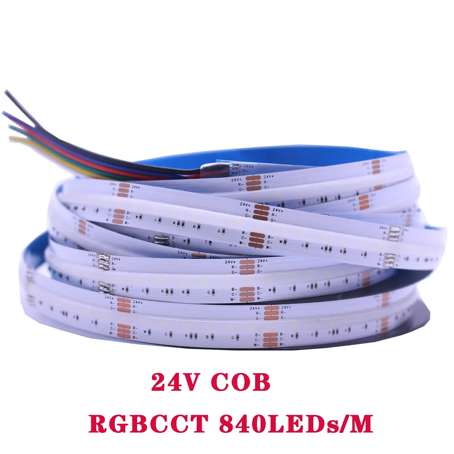 RGB RGBCCT CCT COB LED Strip 12V 24V 608 810 840LEDs/m flessibile Tape LED Light ip20 ip67 white warm white 3000K 6000k