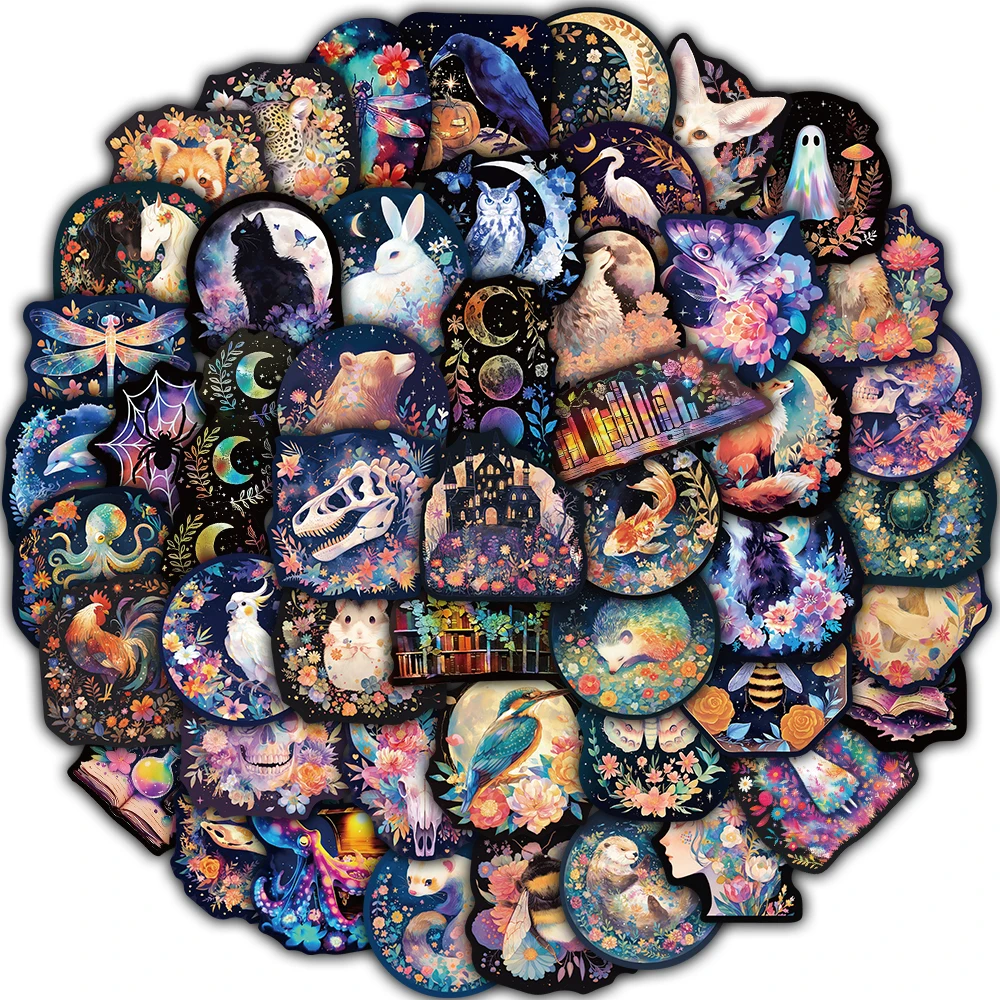 Autocollant Laser animaux mignons pour réfrigérateur, 50 pièces, étanche, pour ordinateurs portables, papeterie, tasse, bagages, décoration créative, autocollants de dessin animé