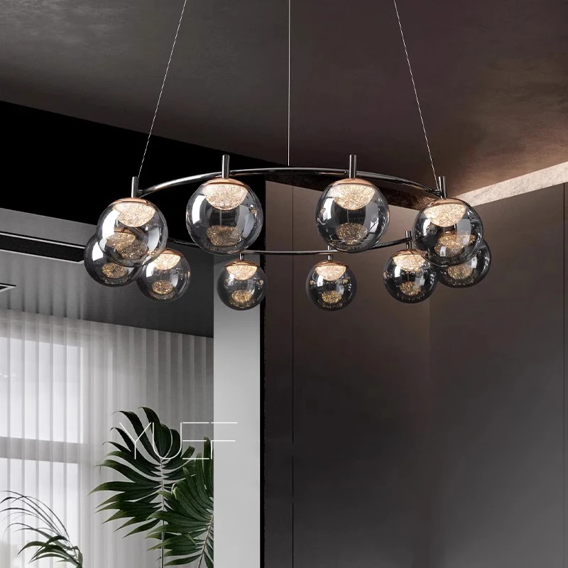 

2025 Modern Smokey Gray Clear Spherical Glass chandelier Hanging lustre Ceiling Suitable for Living room Home interior lighting