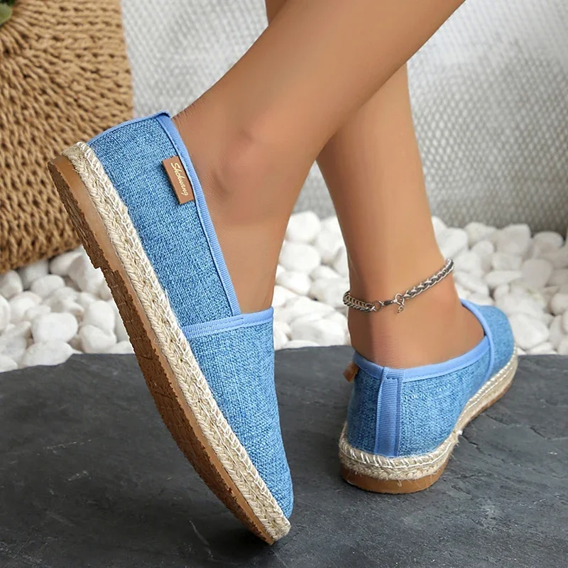 Comfortable Canvas Flat Shoes Women Breathable Non-Slip Espadrille Shoes  2026 Summer Solid Color Shallow Casual Flats