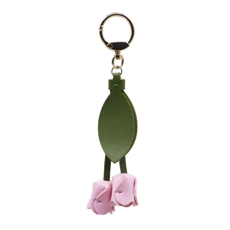 P9FE Trendy Tulpen Schlüsselanhänger Taschenanhänger Stil Robustes PU-Metall Modeschmuck Geschenk – Detail 7